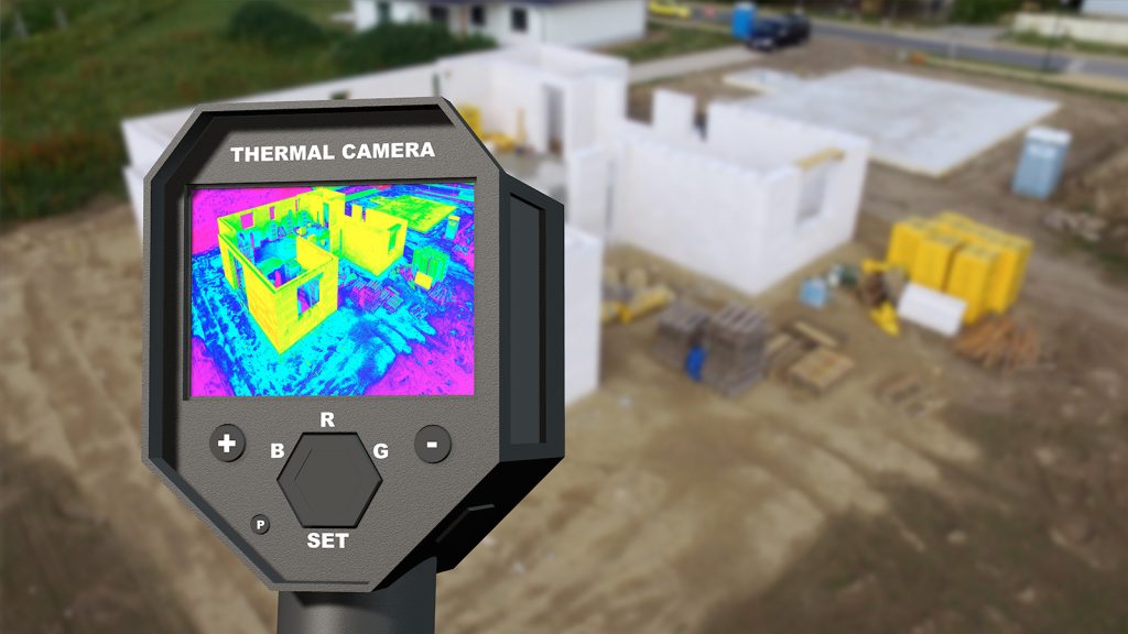 roofing specialist using thermal camera or inspecting flashing